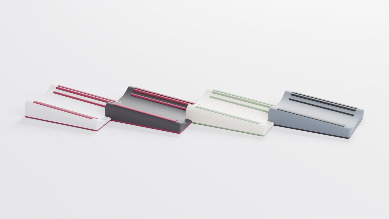 Four wedges in Chalk and Merlot, Charcoal and Merlot, Bone and Sage, Slate and Black